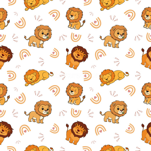 Pattern Bundle - Seamless 3D Pattern PBR Texture with Cute Cartoon Lion Motifs on White Background texture preview