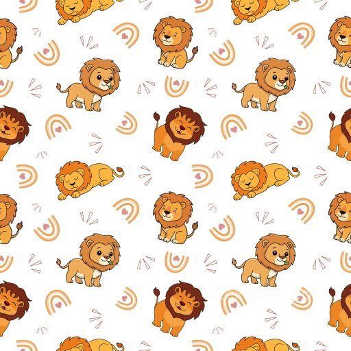 Pattern PBR Texture with Cute Cartoon Lion Motifs on White Background seamless Pattern Bundle PBR texture