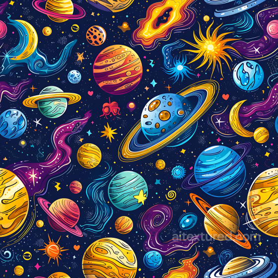 Space PBR Texture with Vibrant Cartoon-Style Planets & Galaxies Star, space, planets texture preview