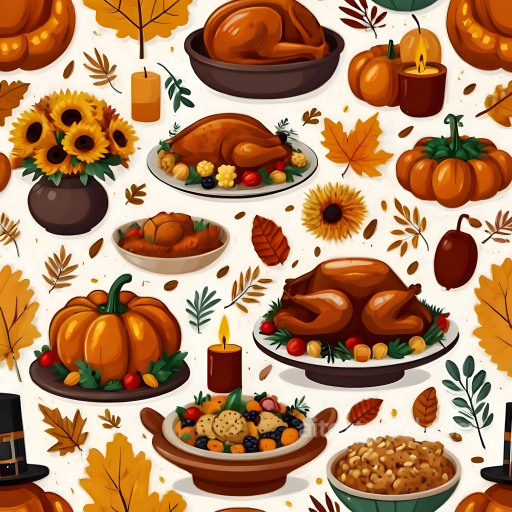 Featuring Thanksgiving Feast and Autumn Leaves seamless Thanksgiving PBR texture