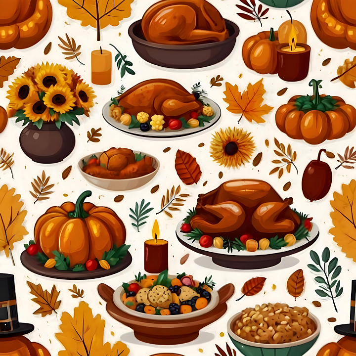 Featuring Thanksgiving Feast and Autumn Leaves seamless PBR texture preview