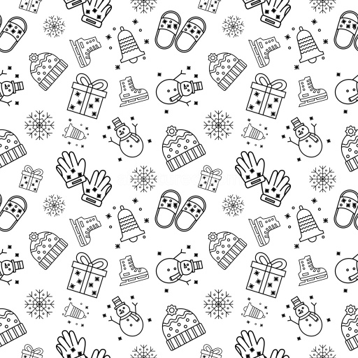 Pattern Bundle - Seamless 3D Pattern PBR Texture Featuring Black Line Art Christmas Icons on White Backgro… texture preview