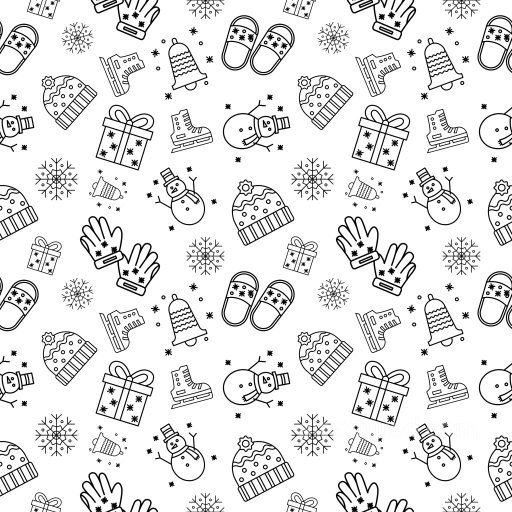 Pattern PBR Texture Featuring Black Line Art Christmas Icons on White Background seamless Pattern Bundle PBR texture