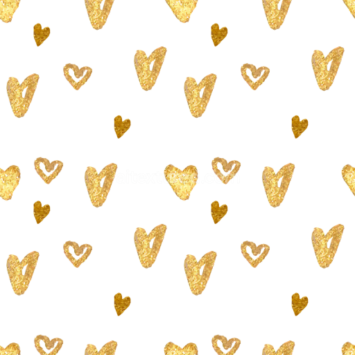 Seamless 3D PBR Texture with Gold Glitter Heart Shapes on White
