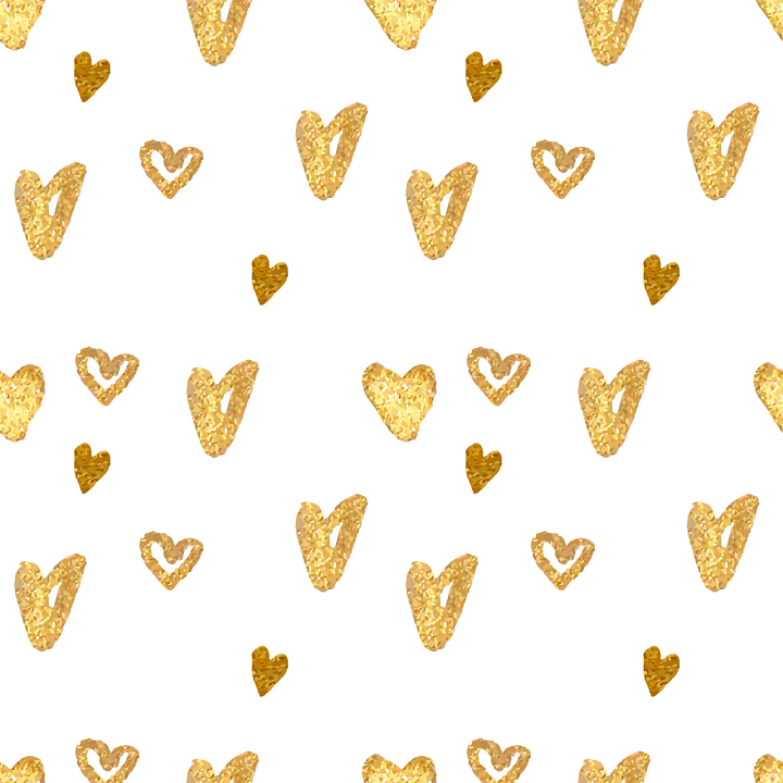 with Gold Glitter Heart Shapes on White seamless PBR texture preview