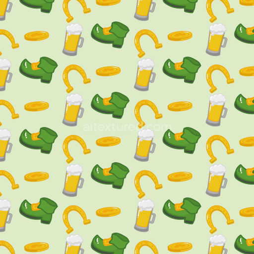 Seamless 3D PBR Cartoon Digital Paper Texture with St Patrick Icons Pattern