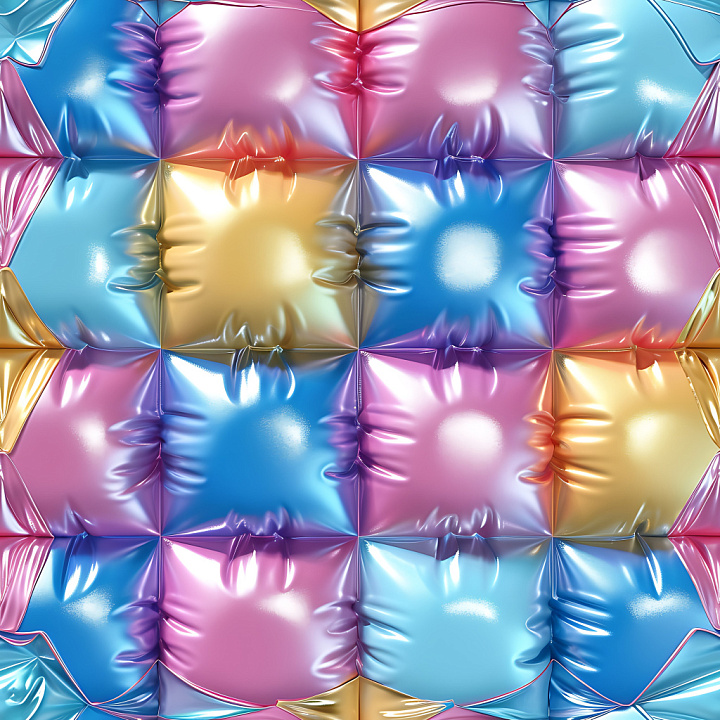 Inflated Vinyl Pillow in Multicolor Metallic Sheen seamless PBR texture preview
