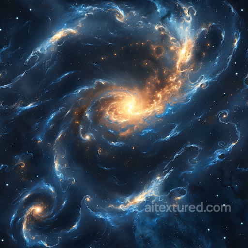Space PBR Texture Featuring Swirling Galaxy Nebula Clouds with Luminous Orange and Blue H… seamless Star, space, planets PBR texture