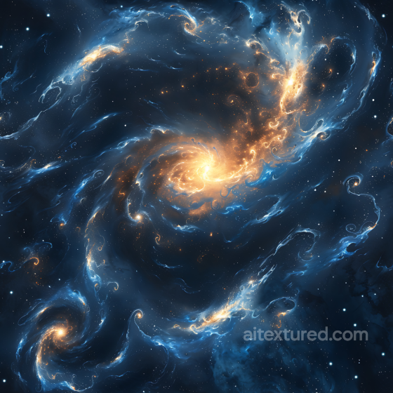 Space PBR Texture Featuring Swirling Galaxy Nebula Clouds with Luminous Orange and Blue H… Star, space, planets texture preview