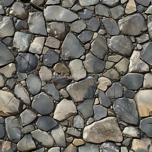 Seamless 3D natural stone cobblestone PBR texture with varied slate tones