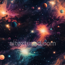 seamless Seamless 3D Space PBR Texture Featuring Vibrant Cosmic Nebula and Starfield with Colorful Planets texture 8k free download PBR