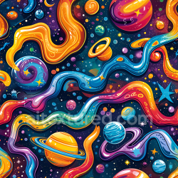 seamless Seamless 3D Cartoon-Style Space PBR Texture with Colorful Planets & Nebulae texture 8k free download PBR