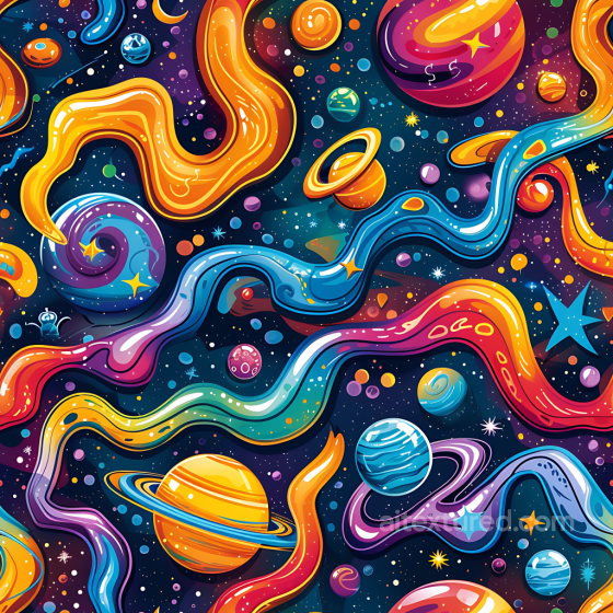 Cartoon-Style Space PBR Texture with Colorful Planets & Nebulae Star, space, planets texture preview