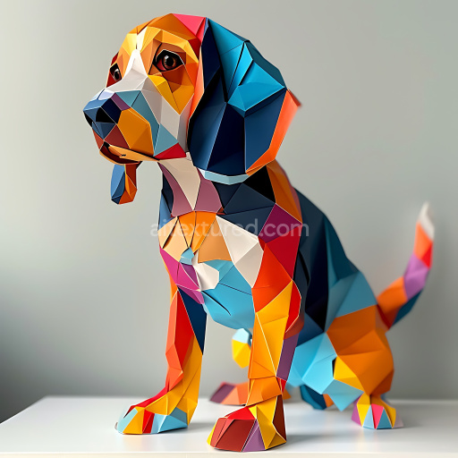 Seamless 3D PBR Origami Beagle Style Texture with Bold Color Blocks