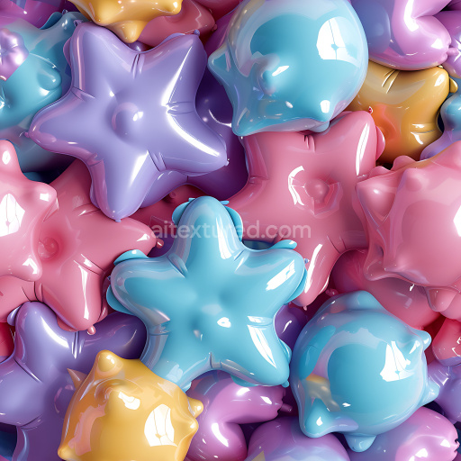 Seamless 3D PBR Inflated Glossy Star and Bubble Multicolor Texture