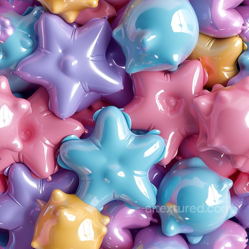 Inflated PBR Texture of Glossy Star and Bubble Balloon Clusters in Pastel Colors seamless Inflated PBR texture