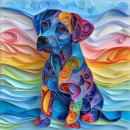 Animal - Seamless 3D PBR Texture Featuring Blue Lacy Dog Origami Style with Vivid Spiral Patterns texture preview