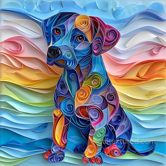 Featuring Blue Lacy Dog Origami Style with Vivid Spiral Patterns Animal texture preview