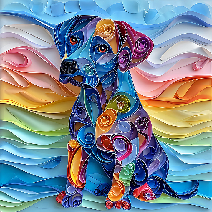 Featuring Blue Lacy Dog Origami Style with Vivid Spiral Patterns seamless PBR texture preview