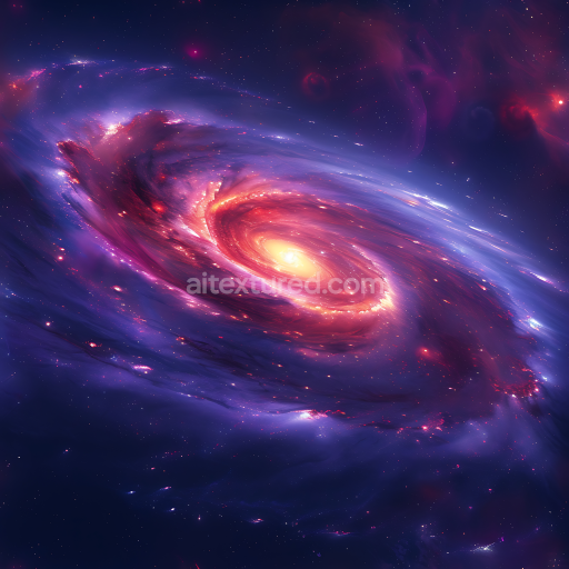 Preview — Seamless 3D Space PBR Texture Featuring a Luminous Spiral Galaxy Nebula in Vibrant Purples and Reds