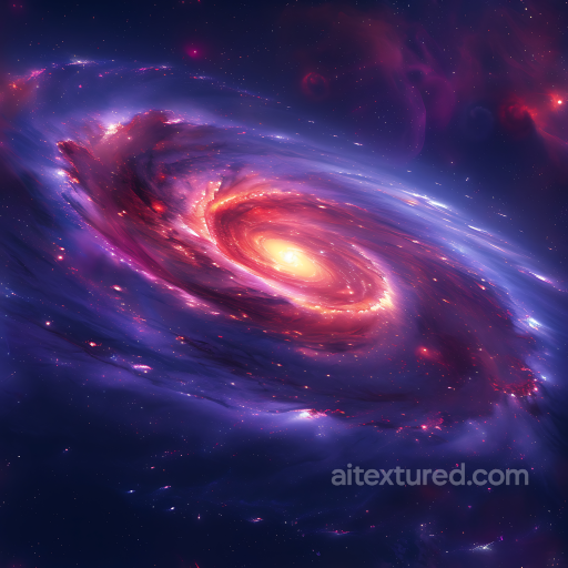 Space PBR Texture Featuring a Luminous Spiral Galaxy Nebula in Vibrant Purples and Reds seamless Star, space, planets PBR texture