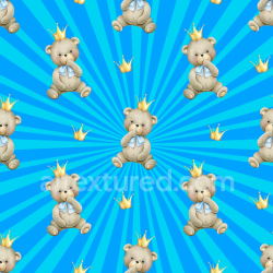 seamless Seamless 3D PBR Texture Featuring Illustrated Baby Boy Teddy Bears and Golden Crowns on Blue Background texture 8k free download PBR