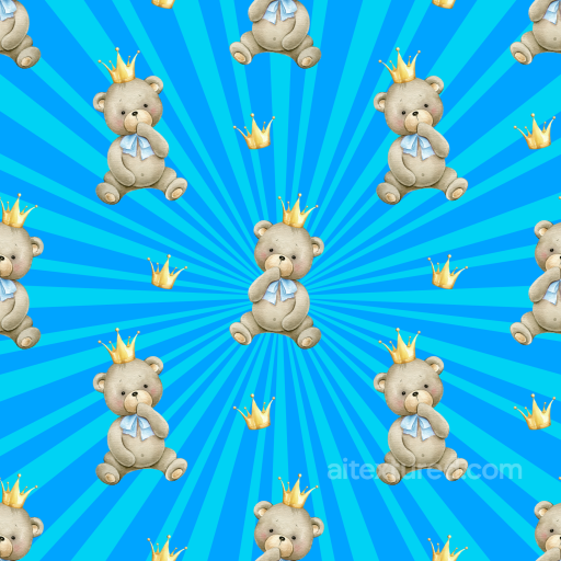 Featuring Illustrated Baby Boy Teddy Bears and Golden Crowns on Blue Background seamless Baby Boy  PBR texture