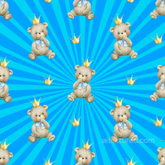 Featuring Illustrated Baby Boy Teddy Bears and Golden Crowns on Blue Background Baby Boy texture preview