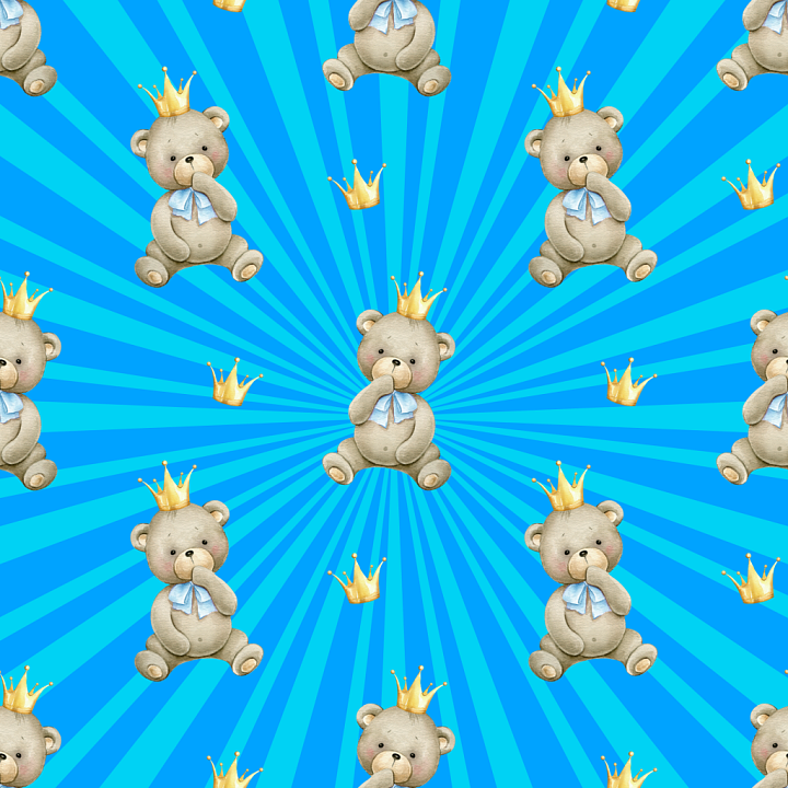 Featuring Illustrated Baby Boy Teddy Bears and Golden Crowns on Blue Ba… seamless PBR texture preview