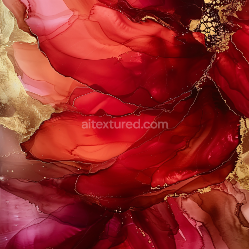 Seamless 3D Alcohol Ink PBR Texture Featuring Vibrant Red and Gold Marbling