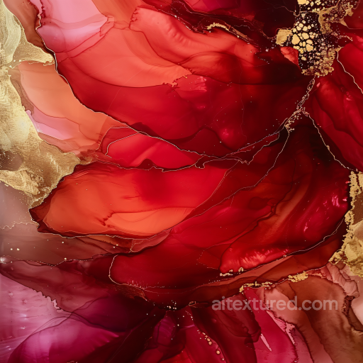 Alcohol Ink PBR Texture Featuring Vibrant Red and Gold Marbling seamless Alcohol ink PBR texture