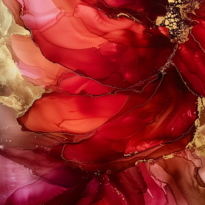 Alcohol Ink Featuring Vibrant Red and Gold Marbling seamless PBR texture preview