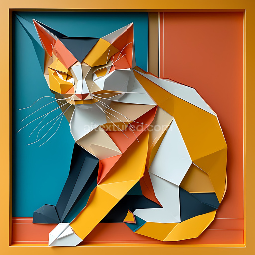 Seamless 3D PBR Texture Featuring Cat Origami Style with Bold Color Blocking