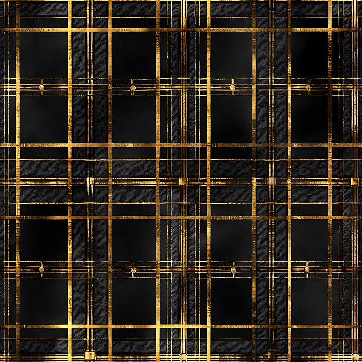 Featuring Black Plaid Pattern with Elegant Gold Lines seamless PBR texture preview