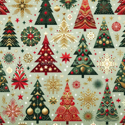 Seamless 3D PBR Digital Paper Texture with Festive Christmas Trees and Ornaments