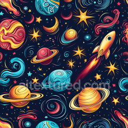 seamless Seamless 3D Space PBR Texture Featuring Vibrant Cartoon Planets, Stars, Rockets texture 8k free download PBR