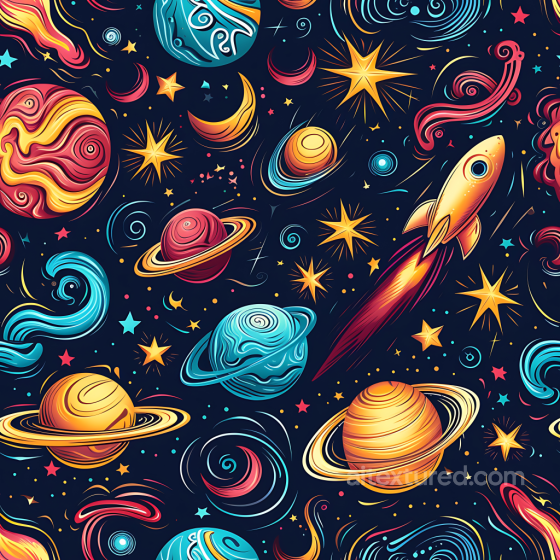 Space PBR Texture Featuring Vibrant Cartoon Planets, Stars, Rockets Star, space, planets texture preview