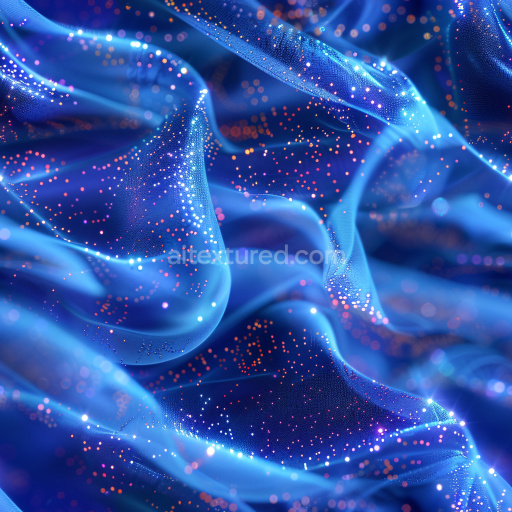 Seamless 3D PBR Texture of Glossy Blue Fabric with Shimmering Multicolor Speckles