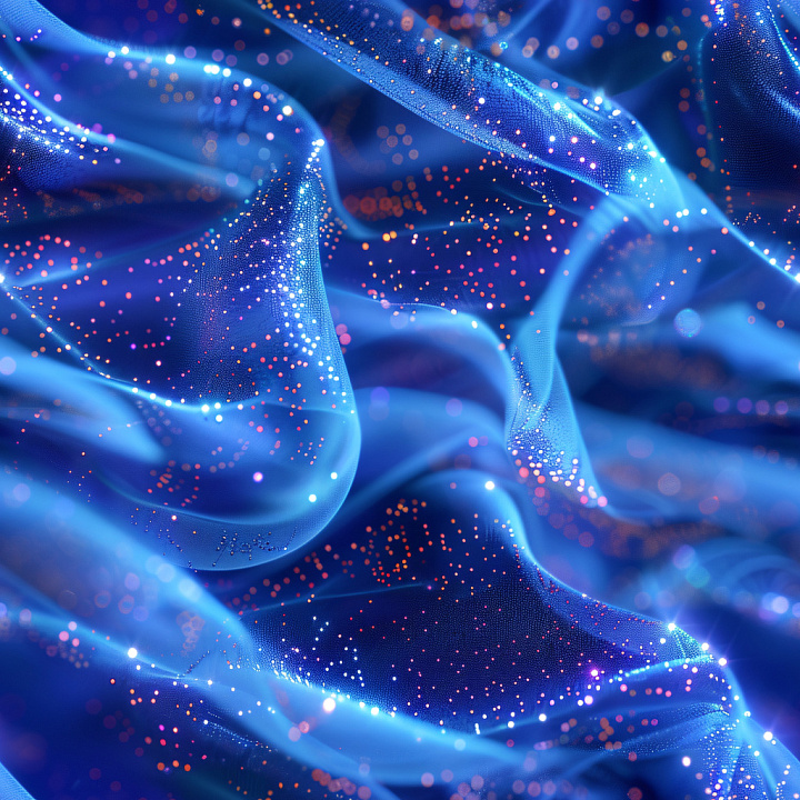 Glossy Blue Fabric with Shimmering Multicolor Speckles seamless PBR texture preview