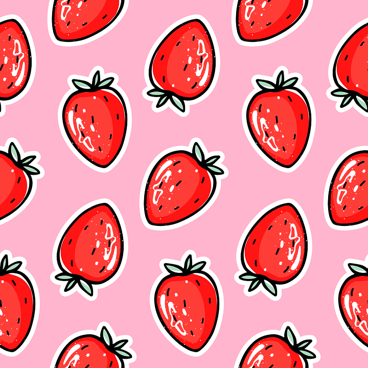 Cartoon Strawberry Pattern Fabric In Pink seamless PBR texture preview