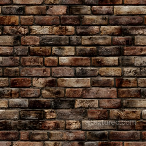Aged Cracked Brick Wall Seamless Texture with Weathered Brown and Dark Tones seamless Brick PBR texture