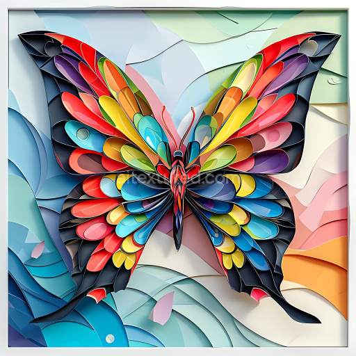 Seamless 3D PBR Texture Featuring Vibrant Origami-Inspired Butterfly Wings