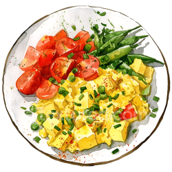 seamless Scrambled Tofu with Vegetables Breakfast Plate Watercolor Illustration texture 8k free download PBR