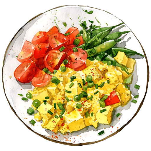 Scrambled Tofu with Vegetables Breakfast Plate Watercolor Illustration