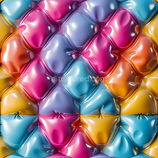 Seamless 3D Inflated PBR Texture of Colorful Quilted Vinyl Cushioned Panels