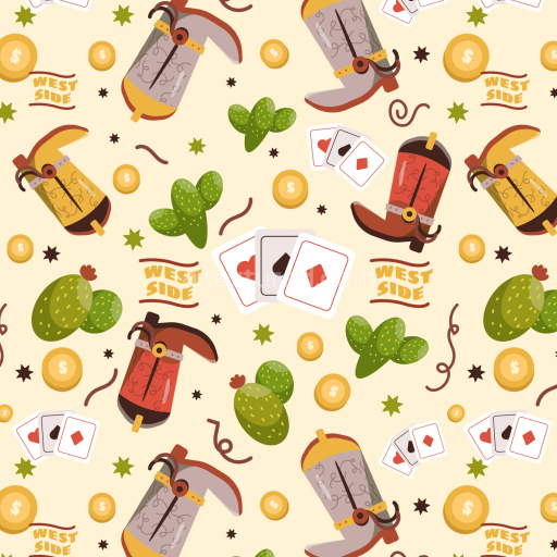 Seamless 3D PBR Texture Featuring Cartoon Western Motifs in Soft Pastels