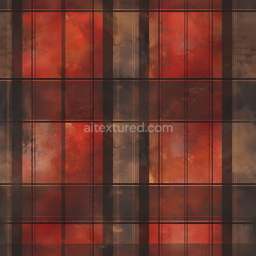 Seamless 3D Plaid Pattern Rusted Metal PBR Texture with Warm Reds and Browns
