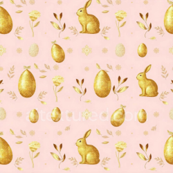 seamless Seamless 3D PBR Texture with Golden Easter Eggs and Rabbits on Pink texture 8k free download PBR