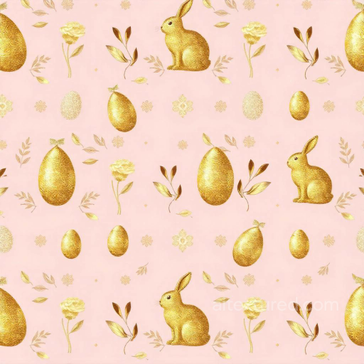 with Golden Easter Eggs and Rabbits on Pink seamless All Easter Digital paper PBR texture