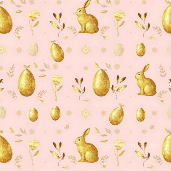 with Golden Easter Eggs and Rabbits on Pink All Easter Digital paper texture preview
